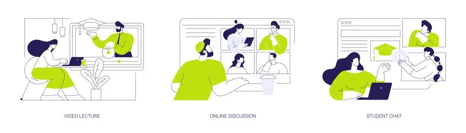 Distance learning virtual communication isolated cartoon vector illustrations se イラスト素材