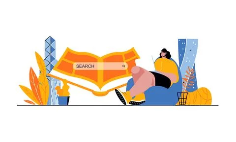 Distance learning web concept with people in flat cartoon design. Student stu Illustrazione stock