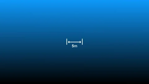 Distance measurement icon 5m double arrow white line blue gradient background. Stock Footage 346723092