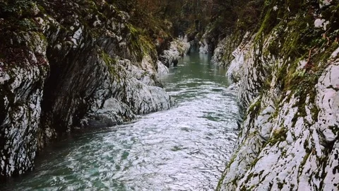 Distance from  mountain river in gorge 스톡 동영상 84735442