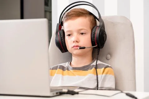 Distance school education homework learning. online Stock Photos