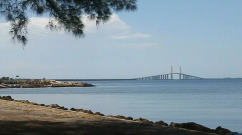 In The Distance, The Sunshine Skyway Bridge Stock Footage