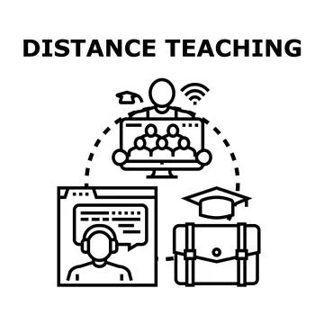 Distance teaching online education learning course concept Stock Illustration
