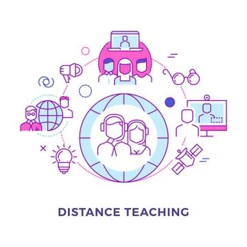 Distance teaching outline flat vector concept isolated on white Stock Illustration