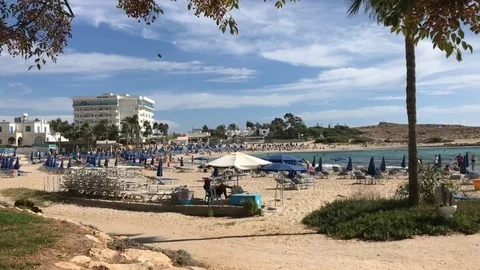 Distance Tracking Shot of Beach. Sandy Beach, Ayia Napa Stock Footage 101246513