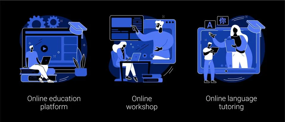 Distance web learning abstract concept vector illustrations. Illustrazione stock