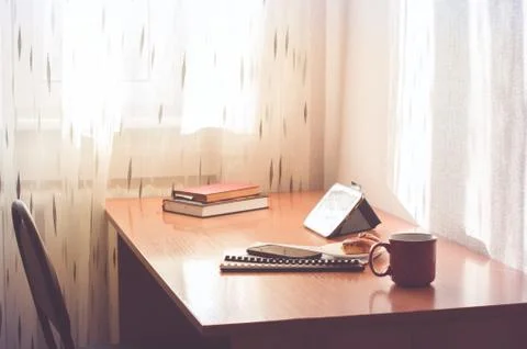 Distance work from home or learning online or distance education concept. Stock Photos