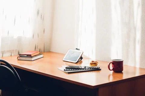 Distance work from home or learning online or distance education concept. Stock Photos