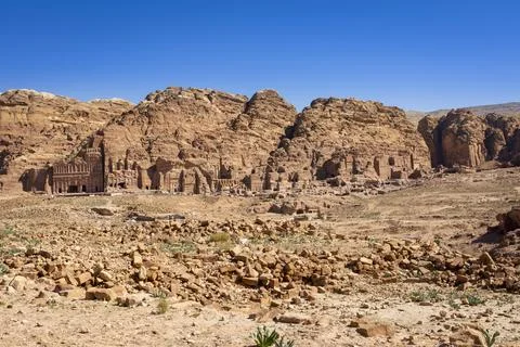 Distand view on the Tombs of Petra, Jordan Stock Photos