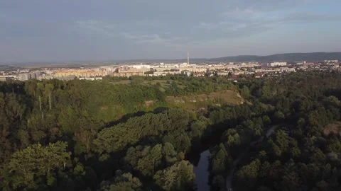 Distant Aerial View of Mladá Boleslav with Jizera River and Radouč Forest 스톡 동영상 314623901