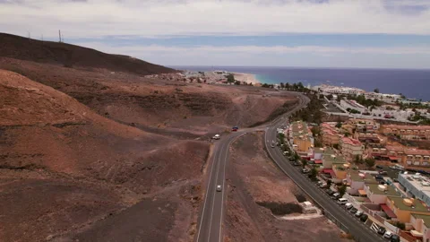 Distant Aerial View of Morro Jable on the Southern Coast of Fuerteventura Stock Footage 309695573