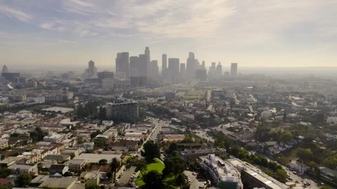 Distant aerial view over Los Angeles downtown - Los Angeles Drone footage Vídeo Stock 255964910