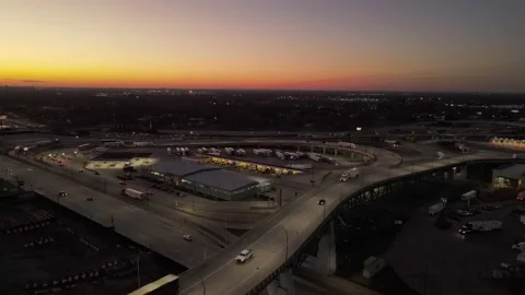 Distant Aerial View Of US Customs and Border Protection Inspection Stock Footage 233769038