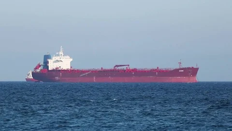 Distant anchored tanker Stock Footage 76968733