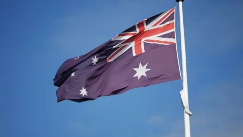 Distant Australian flag slowmotion Stock Footage 136824804