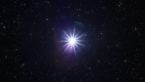 Distant Bright Star Shining Among Other Stars in Deep Space Seamless. Abstract Stock-Footage 303150057