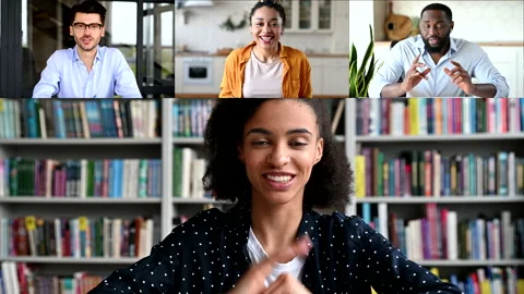 Distant communication, online video conference. Multinational successful Stock Footage 155711609