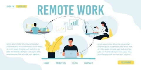 Distant coworking, remote work landing page design Stock Illustration