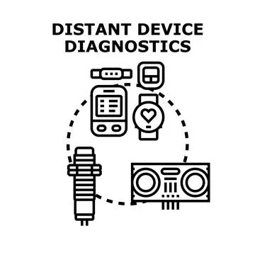 Distant device diagnostics presenting remote technology concept Stock Illustration