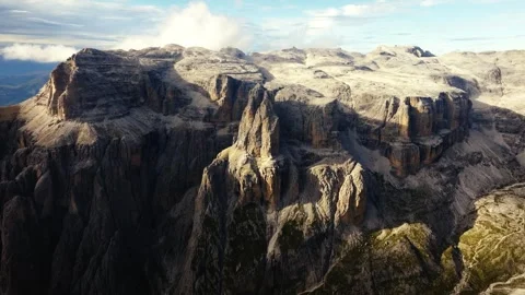 Distant Drone View of Rock Formation Next to Langkofel, Dolomites Video stock 316640074