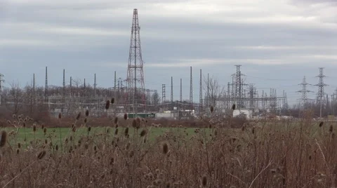 A Distant Electrical Switch Yard Stock Footage 58449182