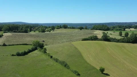 Distant forward tracking shot on a tractor doing round balls Stock Footage 144541564