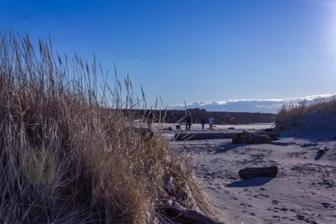 Distant group on beach Stock Photos