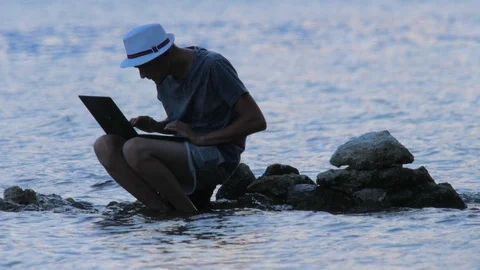 Distant job background. Freelancer working on the nature. Stock Footage 117042012