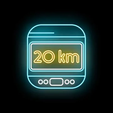 Distant journey dashboard showing twenty kilometers neon Stock Illustration