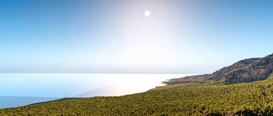 Distant landscape in the morning 3d rendering 스톡 일러스트
