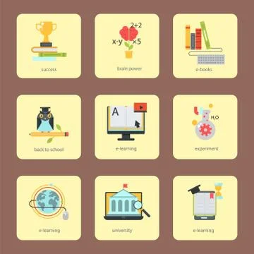 Distant learning flat design online education video tutorials staff training Stock Illustration