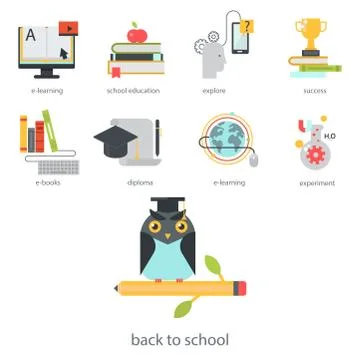 Distant learning flat design online education video tutorials staff training Stock Illustration