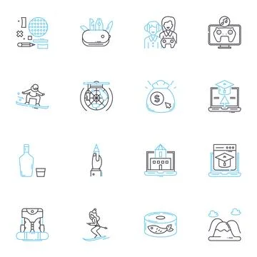 Distant learning linear icons set. Online, Distance, Virtual, Remote, E-learning Stock Illustration