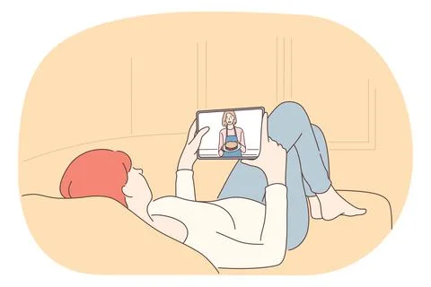 Distant learning, online lesson, electronics concept 库存插图