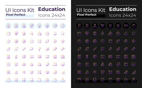 Distant learning pixel perfect gradient linear ui icons set for dark, light mode Stock Illustration