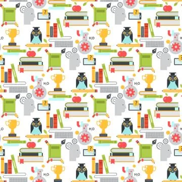 Distant learning seamless pattern background online education video tutorials Stock Illustration