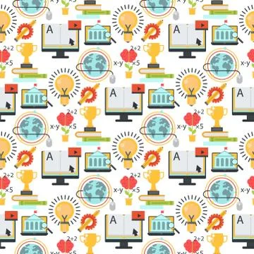Distant learning seamless pattern background online education video tutorials Stock Illustration