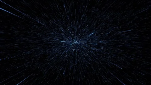 A distant light source emits countless blue beams against a black background Stock Footage 152875255