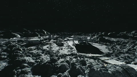Distant lights mark habitation and exploration pathways on plain Stock Footage 331526048