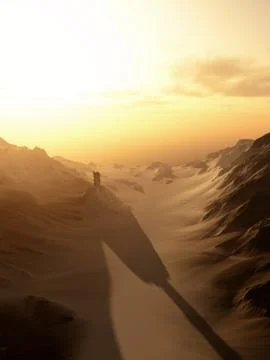 Distant Lonely Tower at Sunset with Dark Shadows Stock Illustration