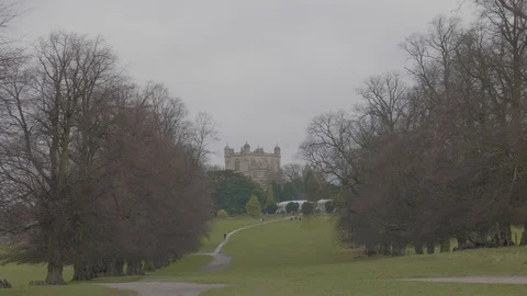 A distant manor amongst the trees Stock Footage 112970740
