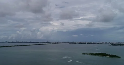 The Distant Miami Beach skyline across Biscayne Bay Stock Footage 156968062