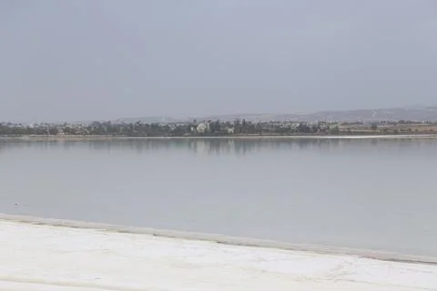 Distant Mosque Dome Beside Larnaca Salt Lake Фото