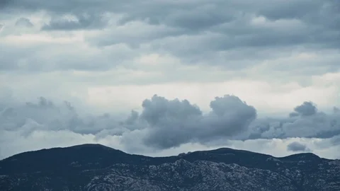 Distant Mountain Range Grey Boiling Clouds Timelapse Stock Footage 85814874