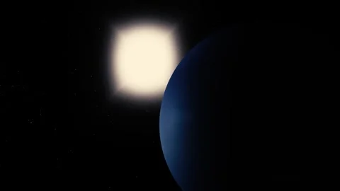 Distant Neptune Planet and Bright Star, 3D Realistic Animation of Neptune a.. Stock Footage 313761304