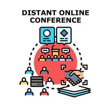 Distant online conference connecting remote people for virtual meeting Illustrazione stock