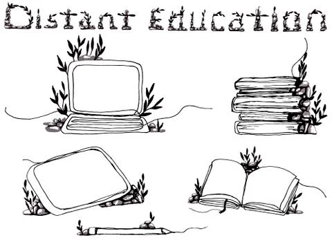 Distant online education vector set Stock Illustration