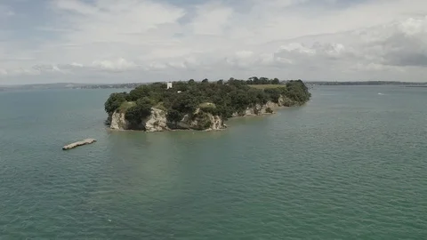 Distant orbit of lookout peninsula 4K Stock Footage 111242829