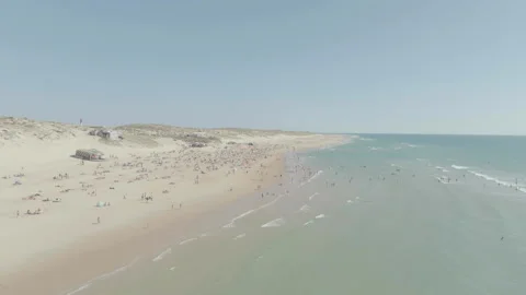 Distant overall view of Cap Ferret beach with ocean right, France Stock Footage 333107453