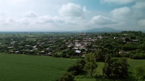 Distant panoramic view of a small rural town in central Mexico Stock Footage 342089217